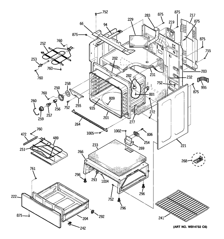 BODY PARTS Diagram and Parts List for JB645ST1SS  General Electric Range
