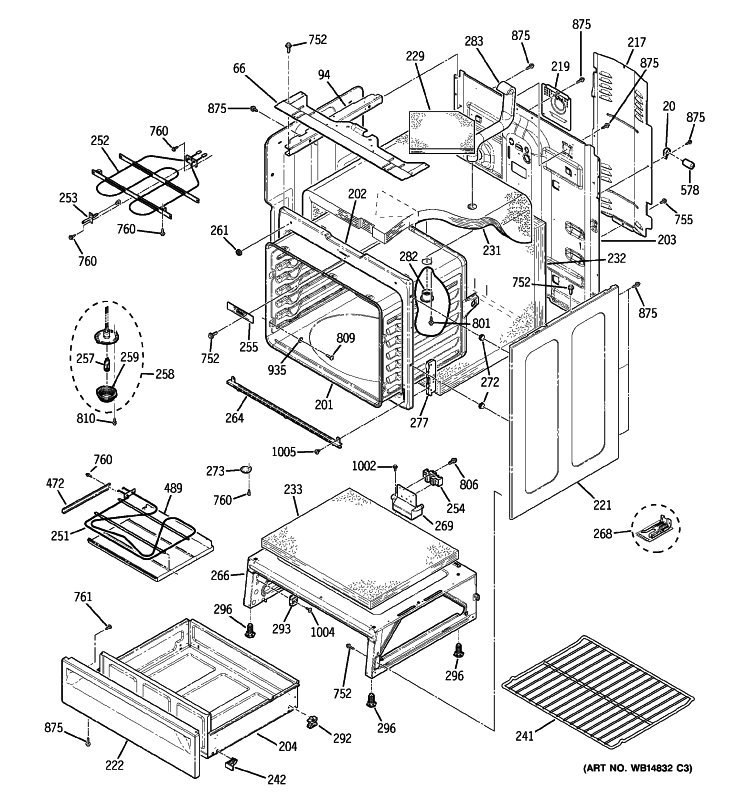 BODY PARTS Diagram and Parts List for JB680DT1BB  General Electric Range