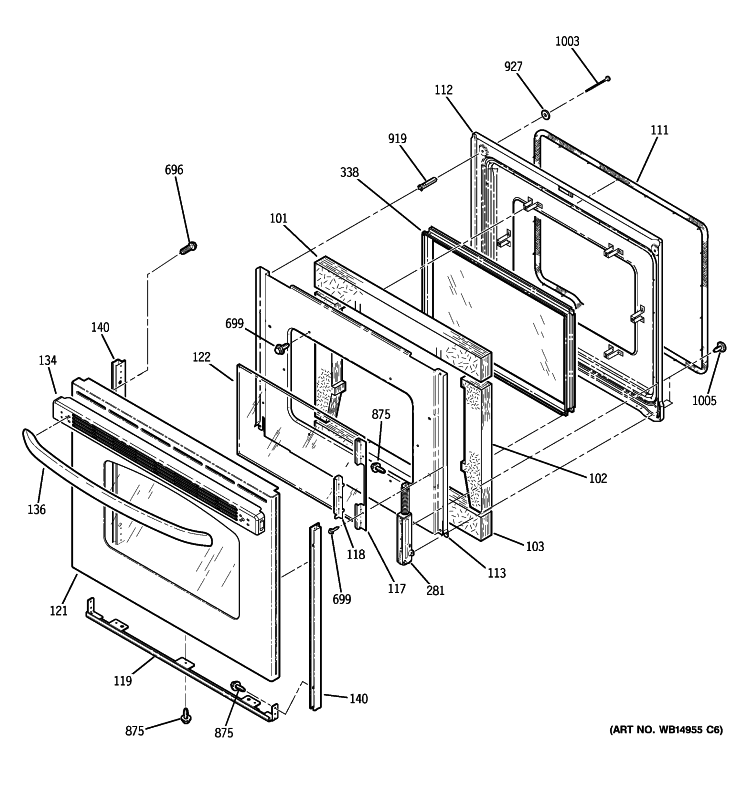 DOOR Diagram and Parts List for JB680ST1SS  General Electric Range