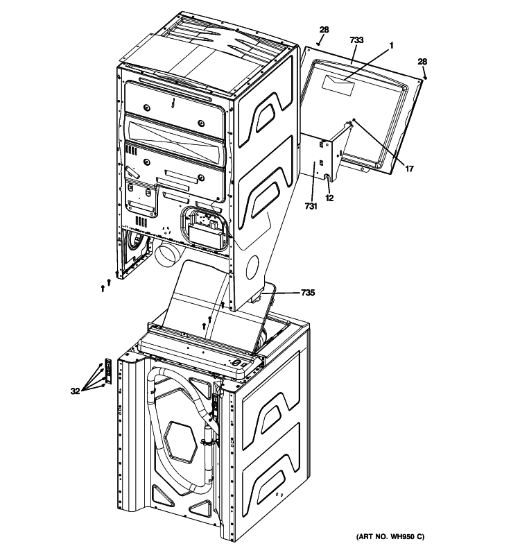 CABINET 3 Diagram and Parts List for GTUP240GM0WW  General Electric Washer Dryer Combo