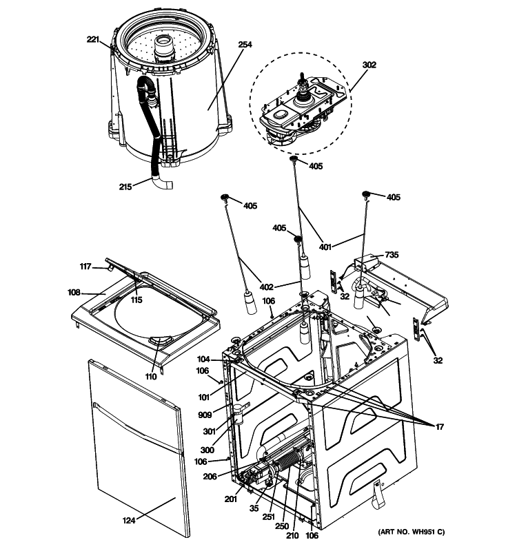 CABINET 4 Diagram and Parts List for GTUP240GM0WW  General Electric Washer Dryer Combo