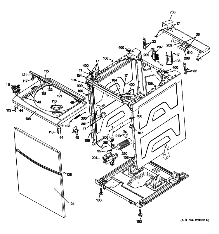 CABINET 5 Diagram and Parts List for GTUP240GM0WW  General Electric Washer Dryer Combo