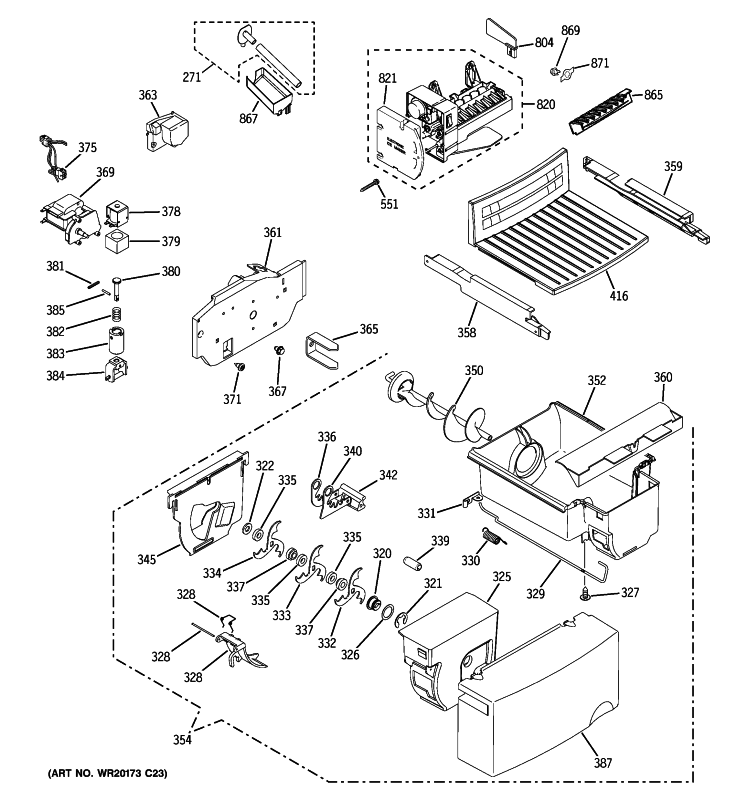 ICE MAKER & DISPENSER Diagram and Parts List for GSH25JGBBBB  General Electric Refrigerator