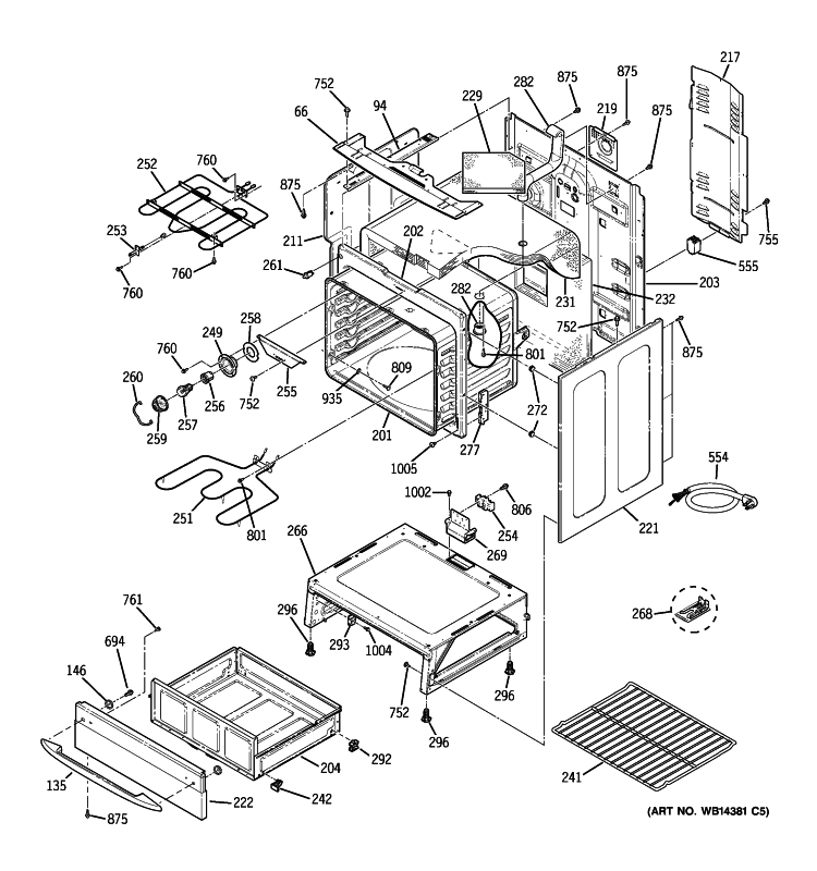BODY PARTS Diagram and Parts List for PCB800SP2SS  General Electric Range