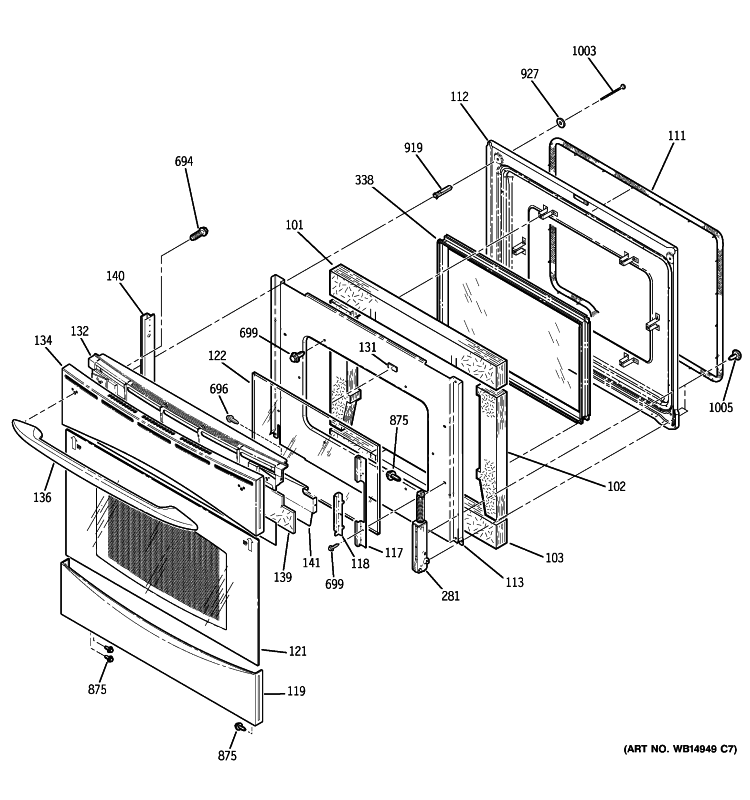 DOOR Diagram and Parts List for PCB969SP3SS  General Electric Range