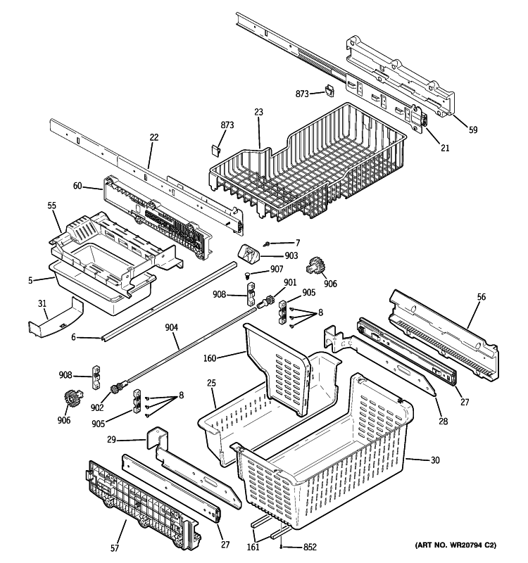 FREEZER SHELVES Diagram and Parts List for PGSS5NFZBSS  General Electric Refrigerator