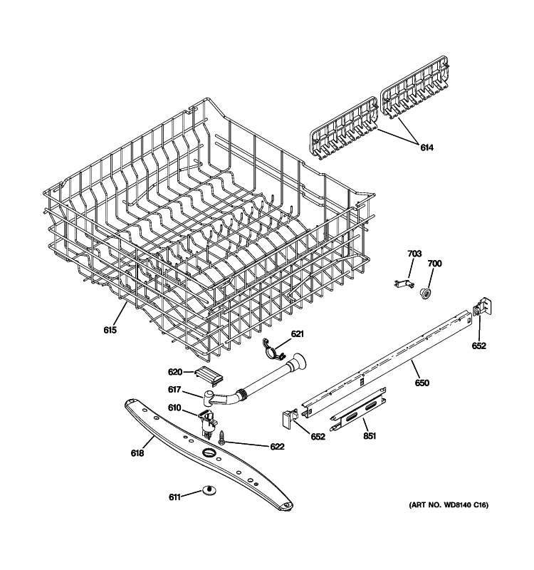 UPPER RACK ASSEMBLY Diagram and Parts List for GDWF100R30WW  General Electric Dishwasher