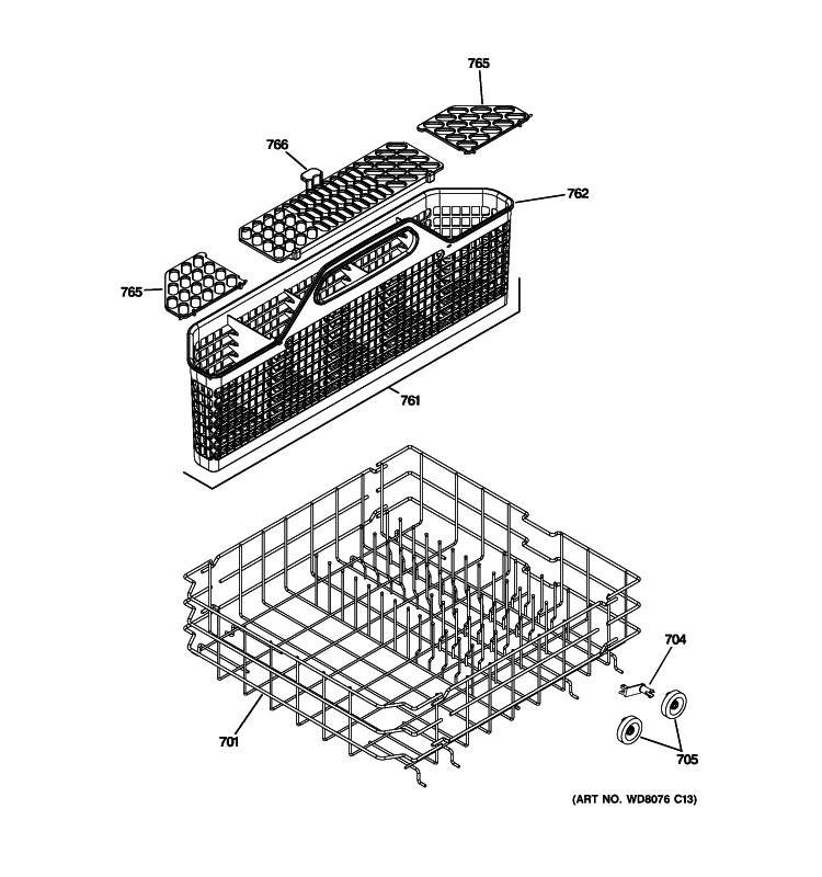 LOWER RACK ASSEMBLY Diagram and Parts List for GDWT260R30SS  General Electric Dishwasher
