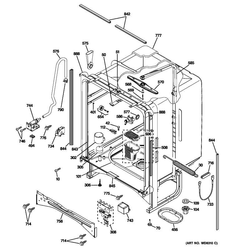 BODY PARTS Diagram and Parts List for PDW7800R30CC  General Electric Dishwasher