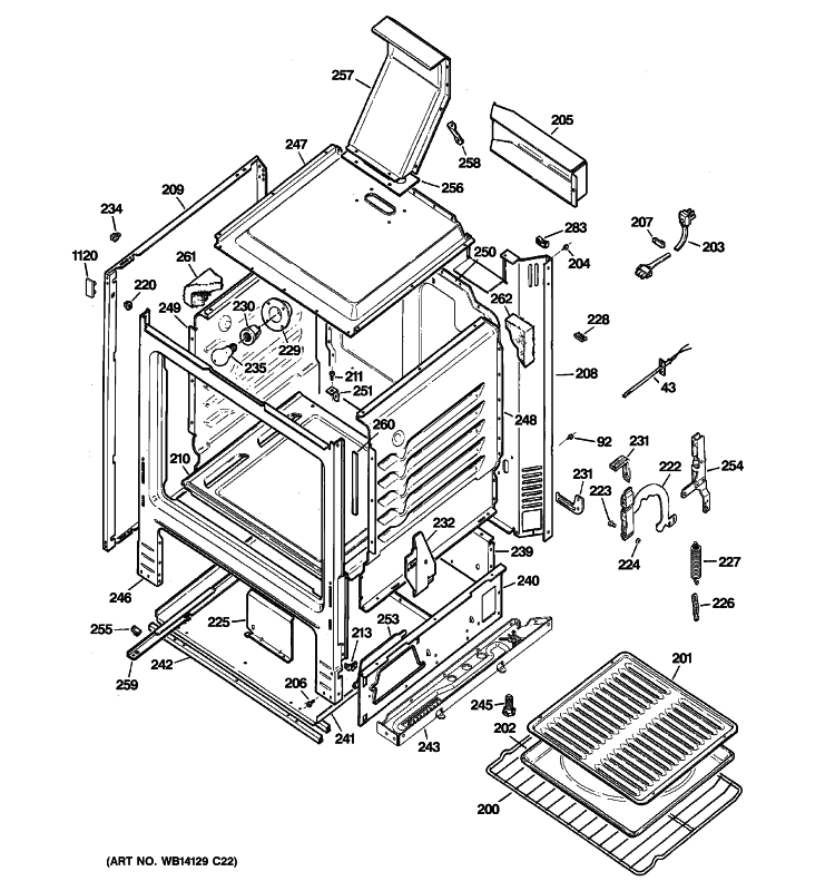 BODY PARTS Diagram and Parts List for JGBS23DEM4CC  General Electric Range