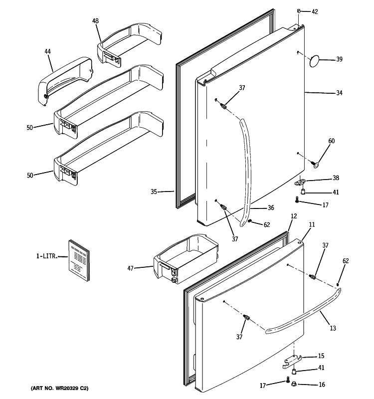 DOORS Diagram and Parts List for GBSL0HCXERLS  General Electric Refrigerator