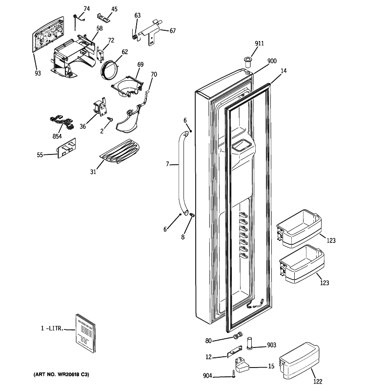 FREEZER DOOR Diagram and Parts List for GSHF3KGZBCCC  General Electric Refrigerator