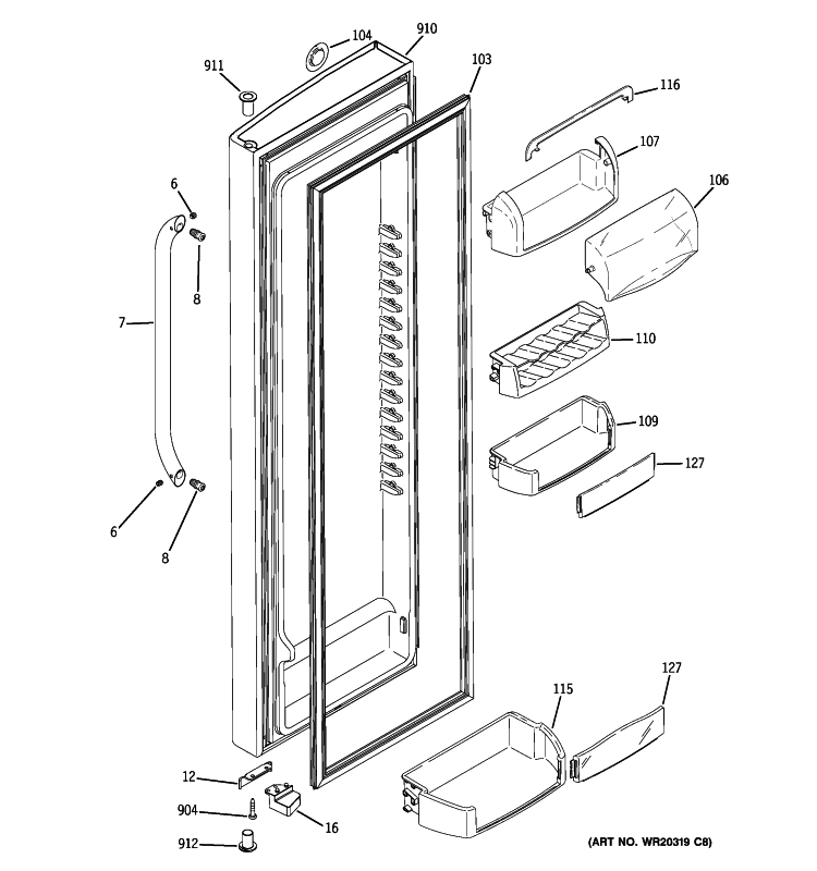 FRESH FOOD DOOR Diagram and Parts List for GSHF3KGZBCCC  General Electric Refrigerator