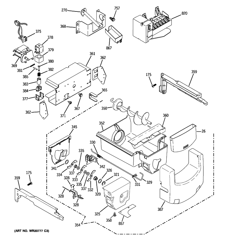 ICE MAKER & DISPENSER Diagram and Parts List for GSHF3KGZBCCC  General Electric Refrigerator