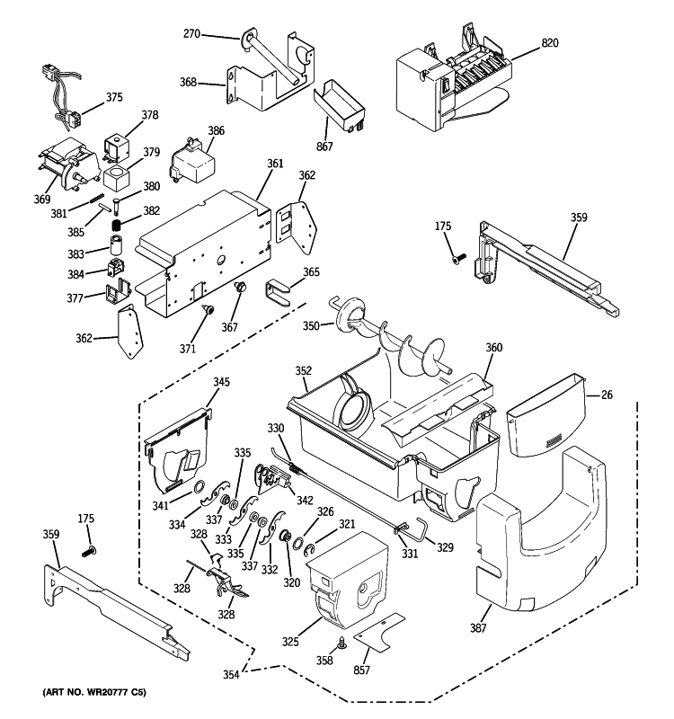 ICE MAKER & DISPENSER Diagram and Parts List for GSHS3KGZBCSS  General Electric Refrigerator