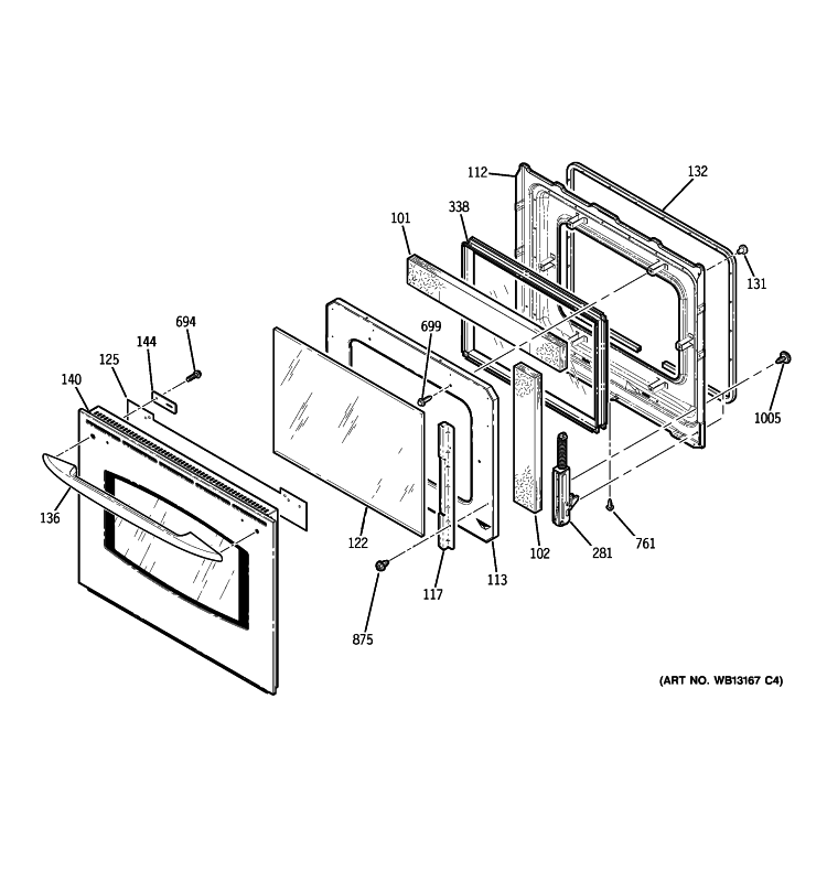 DOOR Diagram and Parts List for JKP55BM2BB  General Electric Wall Oven
