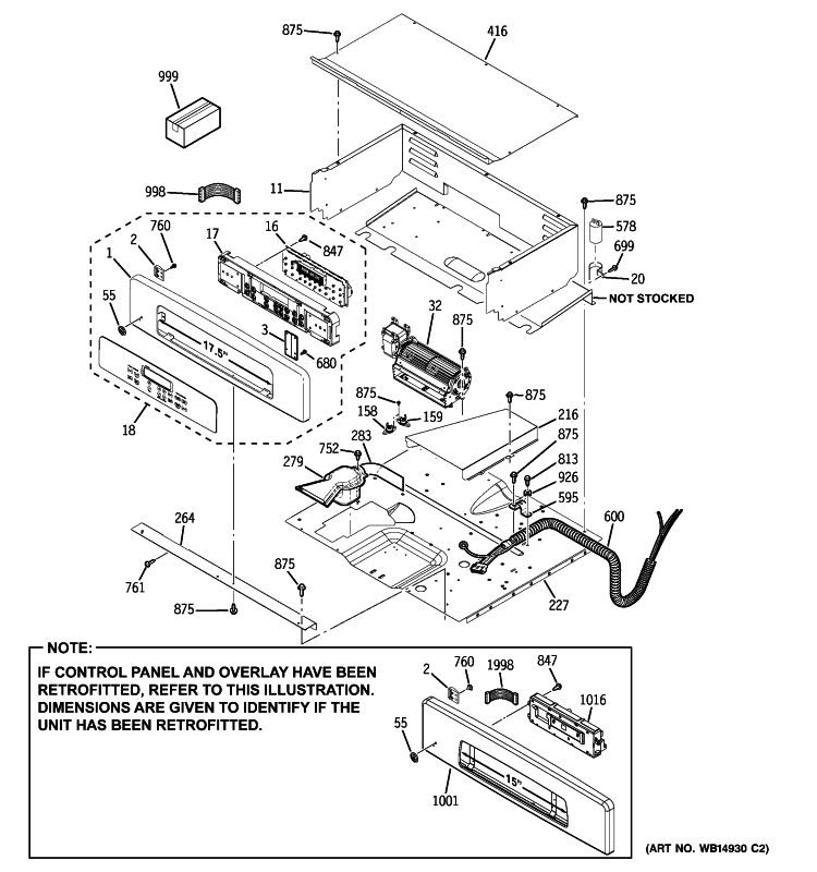 CONTROL PANEL Diagram and Parts List for JKP70BM1BB  General Electric Wall Oven