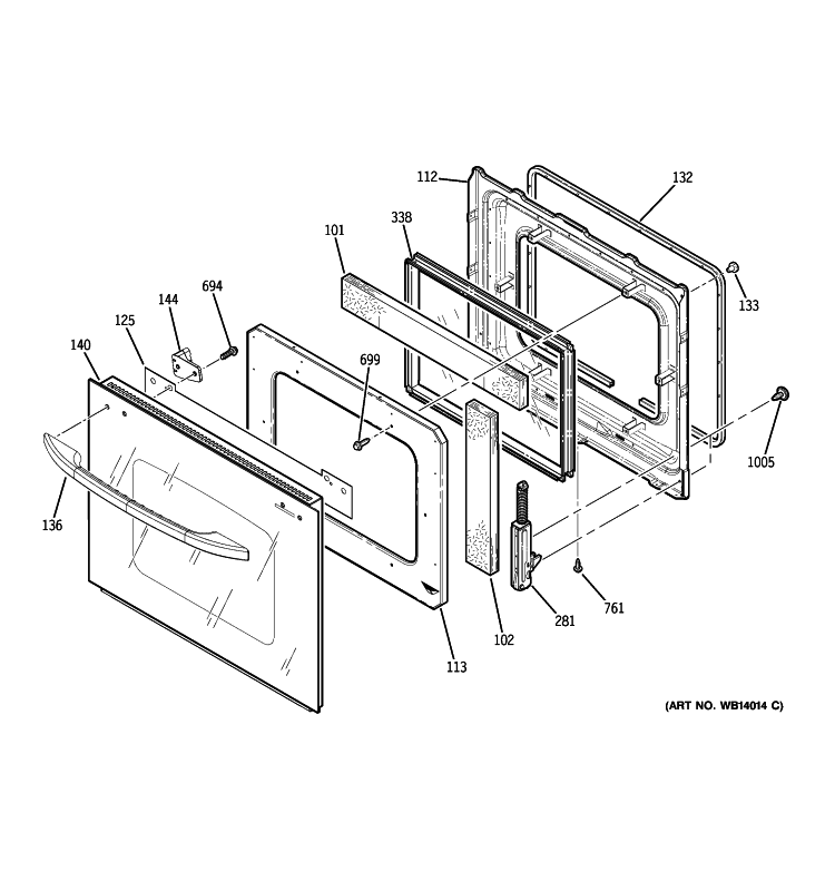 DOOR Diagram and Parts List for JKS10BM2BB  General Electric Wall Oven