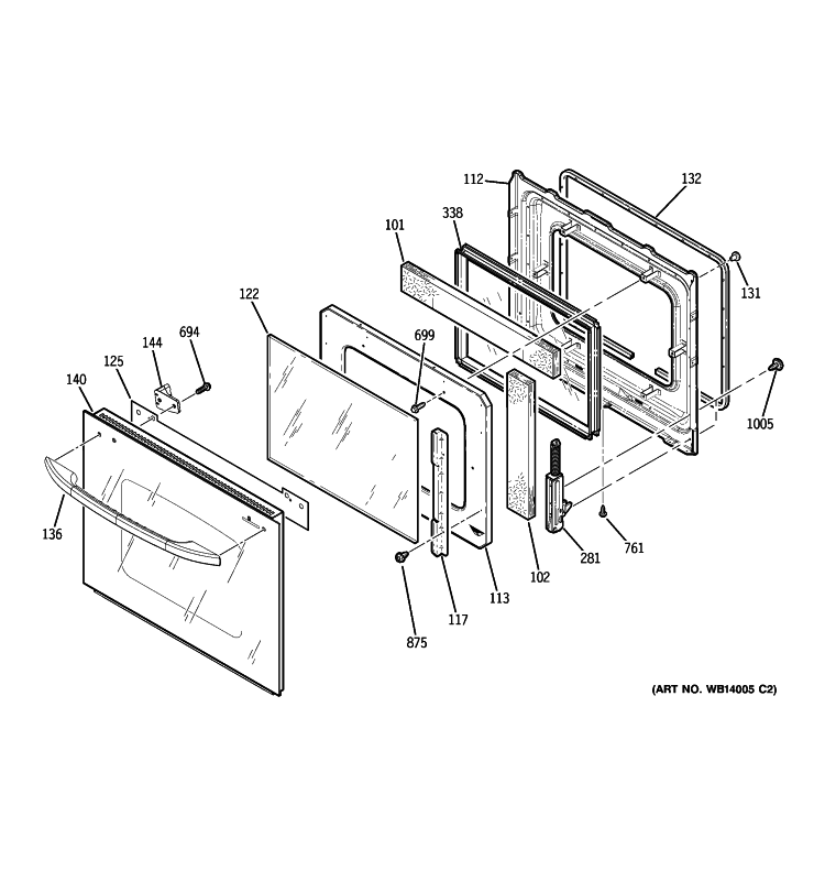 DOOR Diagram and Parts List for JCKS10BM3BB  General Electric Wall Oven