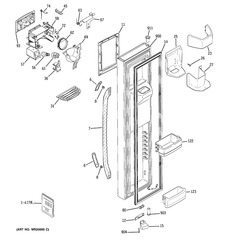 FREEZER DOOR Diagram and Parts List for GSC23KGTAWW  General Electric Refrigerator