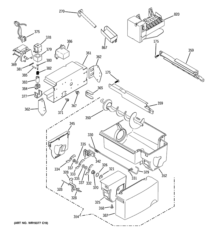 ICE MAKER & DISPENSER Diagram and Parts List for GSC23KGTAWW  General Electric Refrigerator