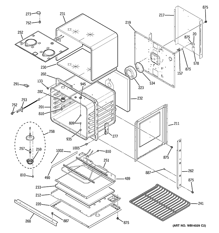 BODY PARTS Diagram and Parts List for JTP70BM1BB  General Electric Wall Oven