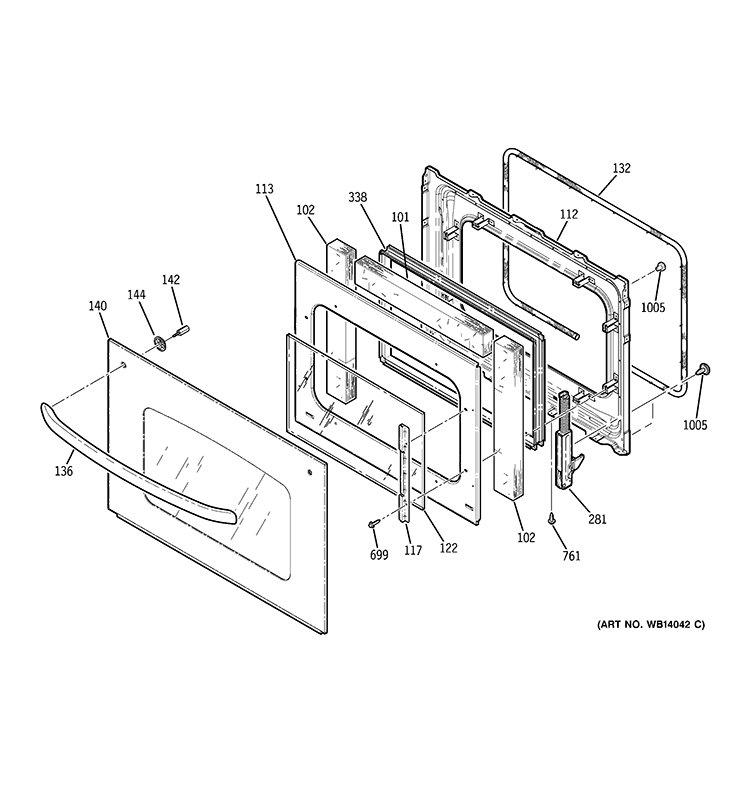 DOOR Diagram and Parts List for JTP70SM1SS  General Electric Wall Oven