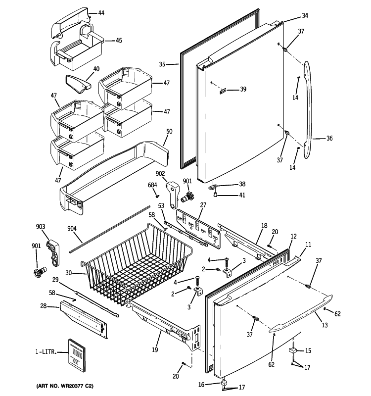 DOORS Diagram and Parts List for PDSS0MFYELSS  General Electric Refrigerator