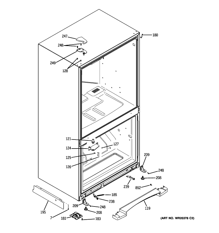 CASE PARTS Diagram and Parts List for PDSS0MFYERSS  General Electric Refrigerator