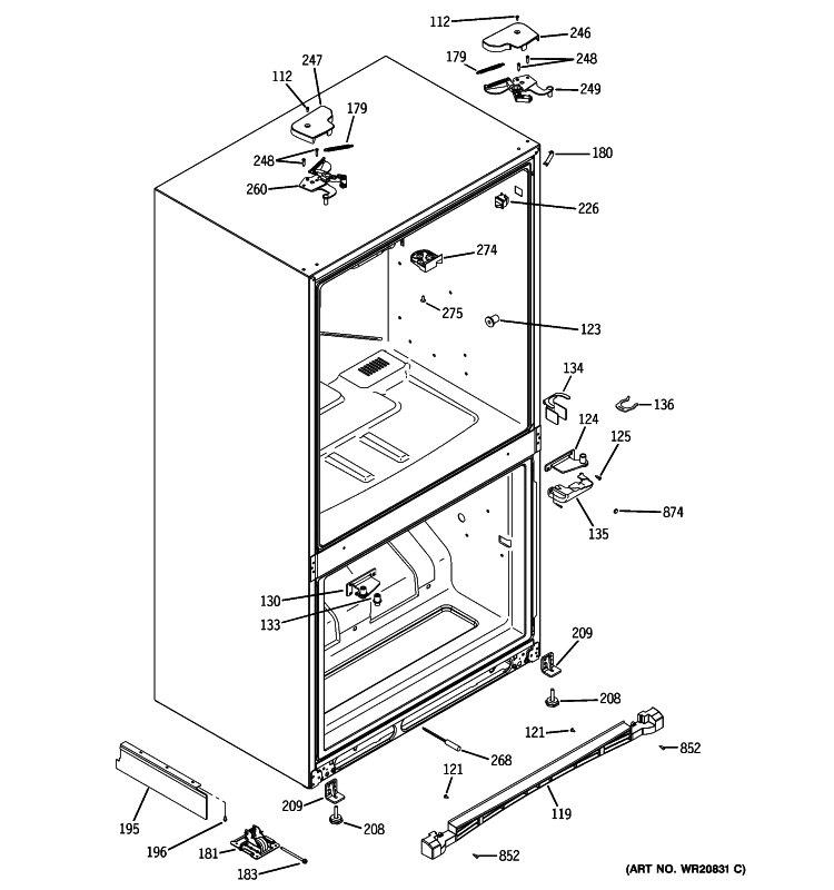 CASE PARTS Diagram and Parts List for PFSE5NJZBDSS  General Electric Refrigerator