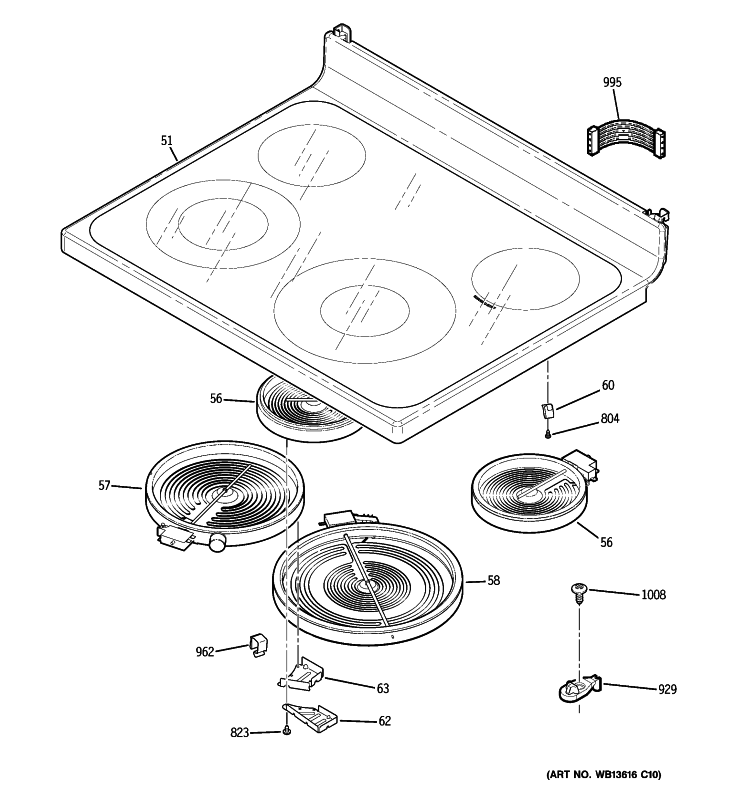 COOKTOP Diagram and Parts List for JB645SP5SS  General Electric Range