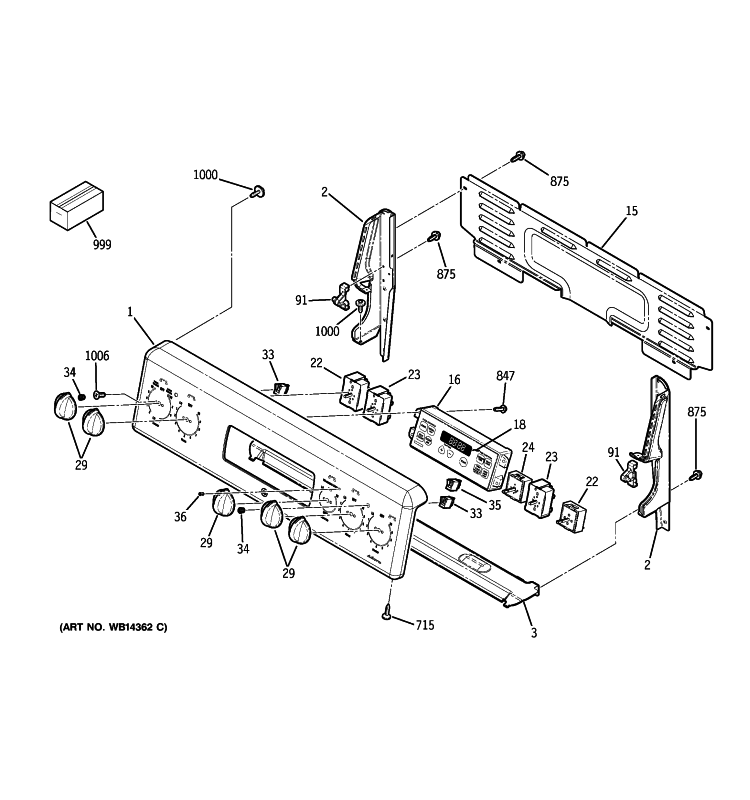 CONTROL PANEL Diagram and Parts List for JBP72SM4SS  General Electric Range