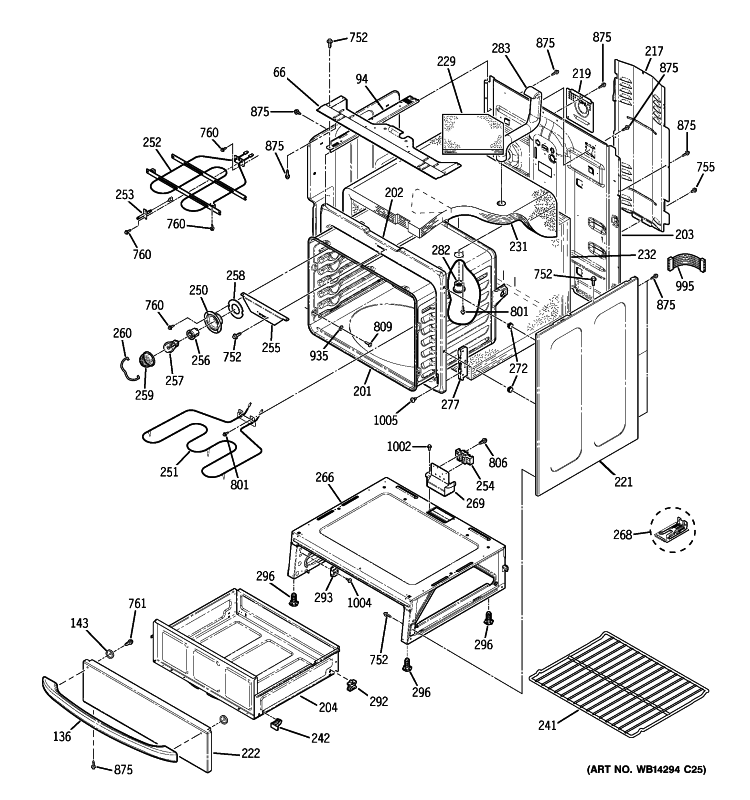 BODY PARTS Diagram and Parts List for JBP72SM4SS  General Electric Range
