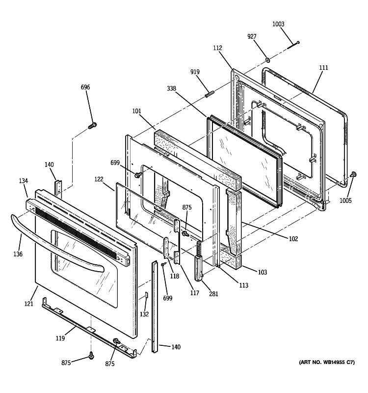 DOOR Diagram and Parts List for JBP72SM4SS  General Electric Range