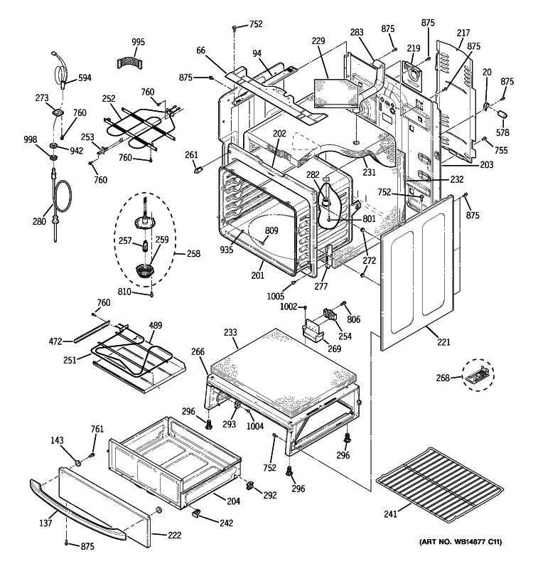 BODY PARTS Diagram and Parts List for PB909DP4BB  General Electric Range
