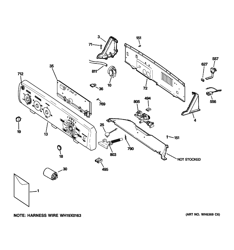 CONTROLS & BACKSPLASH Diagram and Parts List for GRWN5150M0WS  General Electric Washer