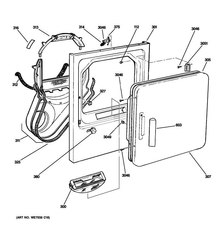 FRONT PANEL & DOOR Diagram and Parts List for GTDL200EM0WW  General Electric Dryer