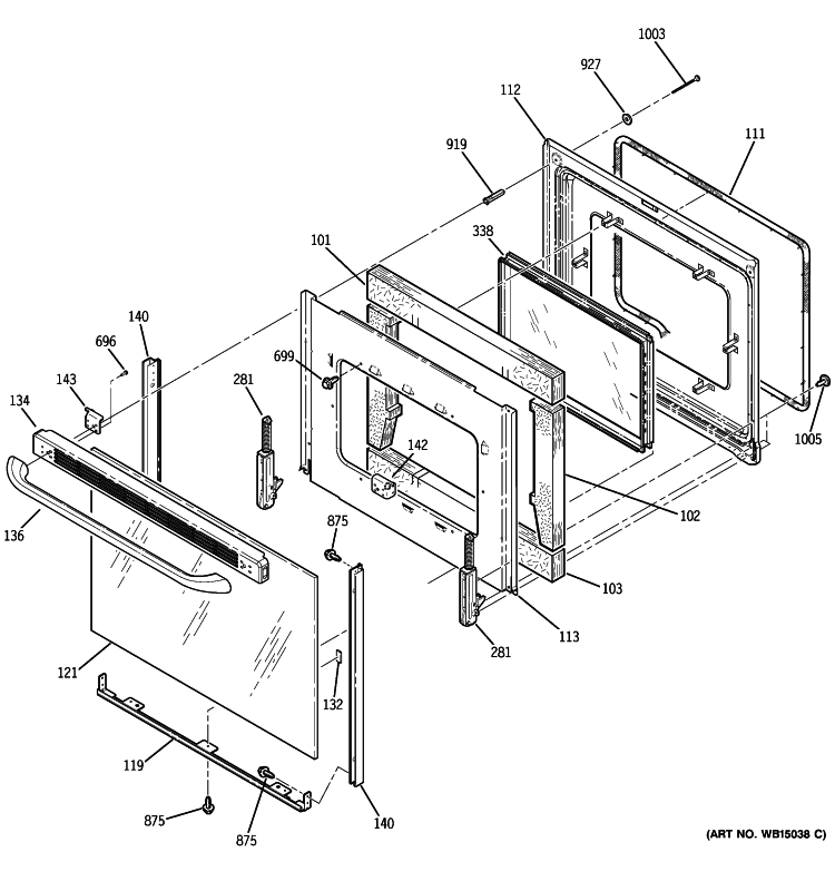 DOOR Diagram and Parts List for JB645CP3WW  General Electric Range