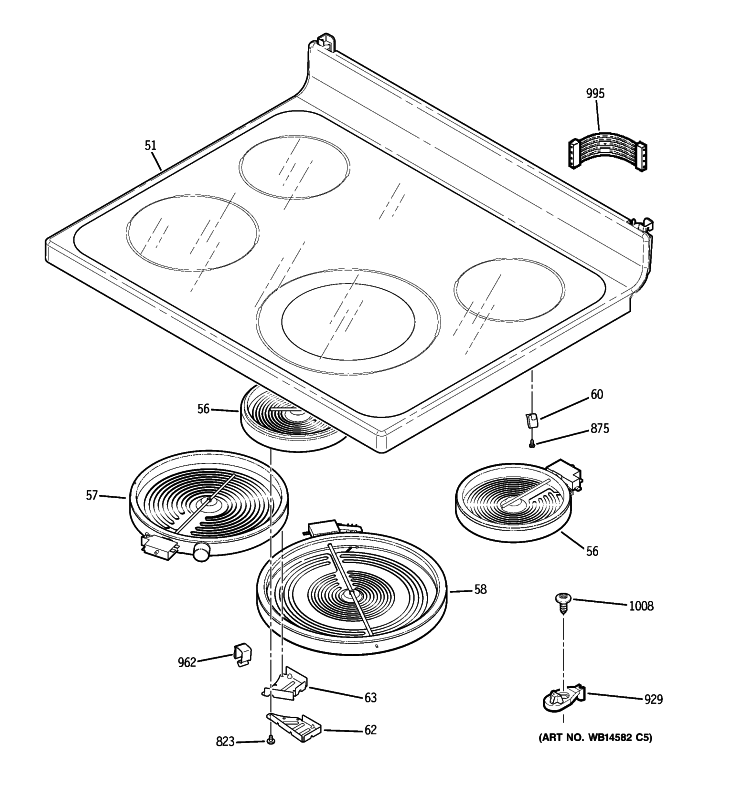 COOKTOP Diagram and Parts List for JB670DP2WW  General Electric Range