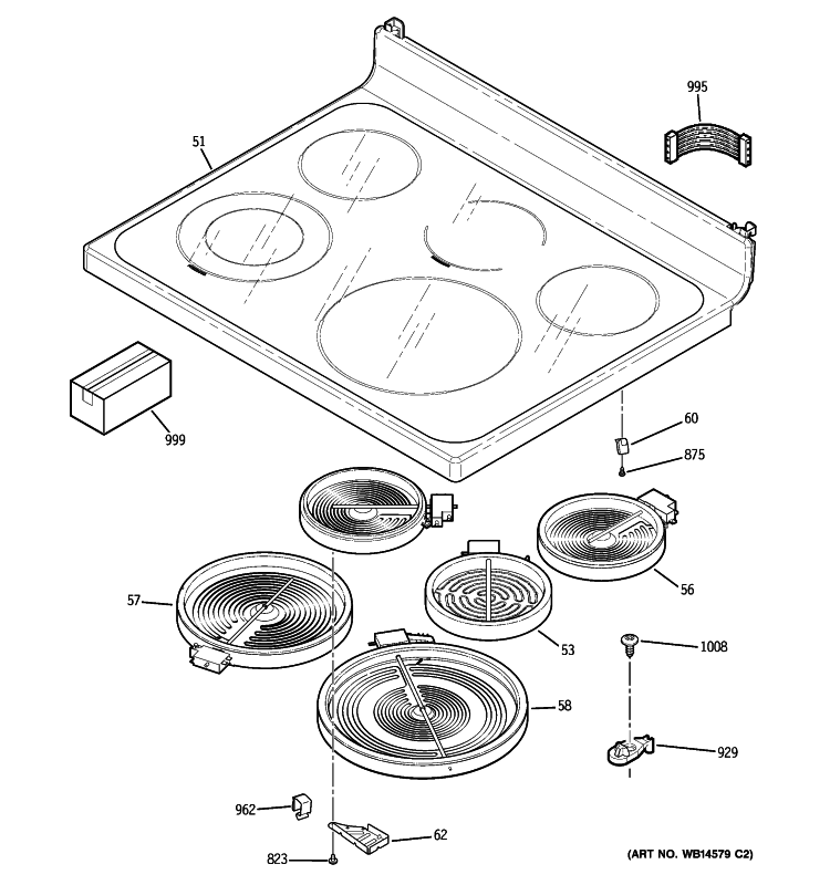 COOKTOP Diagram and Parts List for JB690DN3BB  General Electric Range
