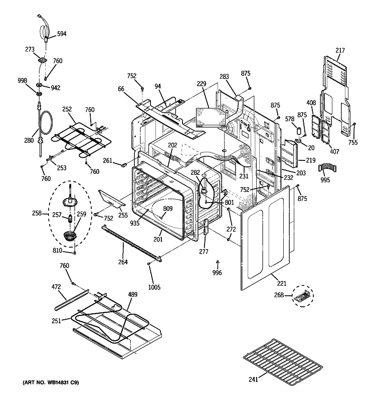 BODY PARTS Diagram and Parts List for PB920TP4WW  General Electric Range