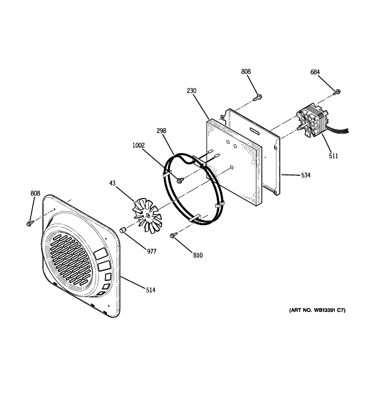 CONVECTION FAN Diagram and Parts List for PB969SP3SS  General Electric Range