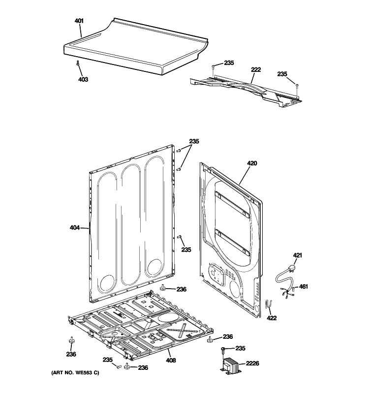 CABINET Diagram and Parts List for PTDS650GM0WT  General Electric Dryer