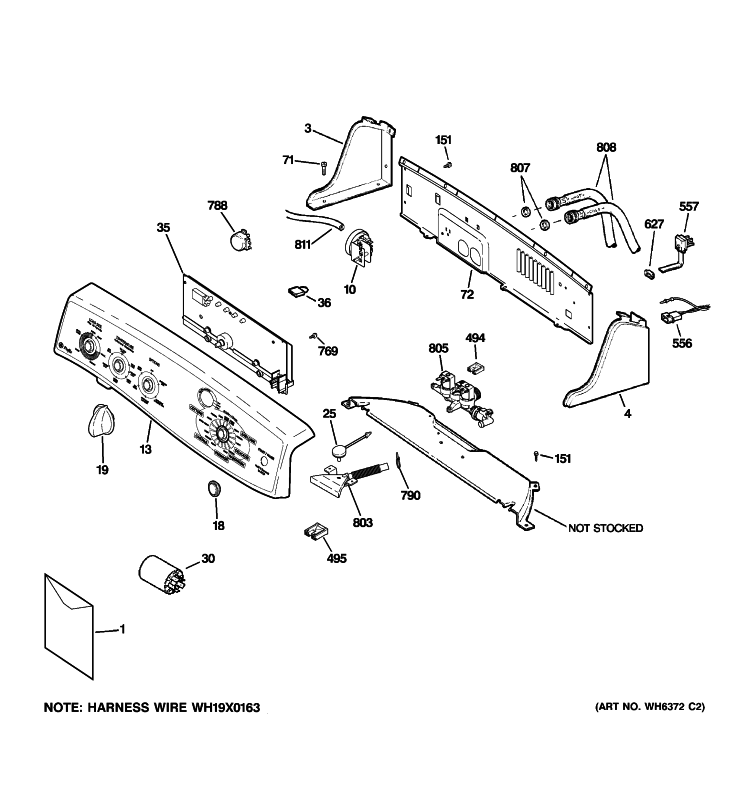CONTROLS & BACKSPLASH Diagram and Parts List for PTWN6050M0WT  General Electric Washer
