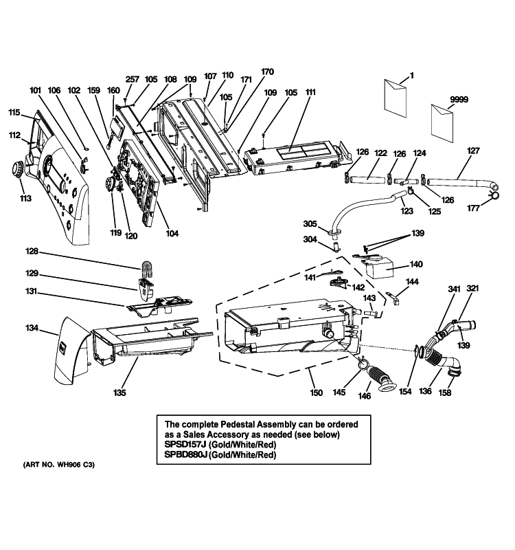CONTROLS & DISPENSER Diagram and Parts List for WPDH8850J4WW  General Electric Washer