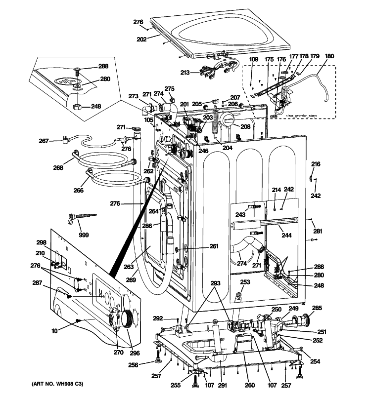 CABINET & TOP PANEL Diagram and Parts List for WPDH8850J4WW  General Electric Washer