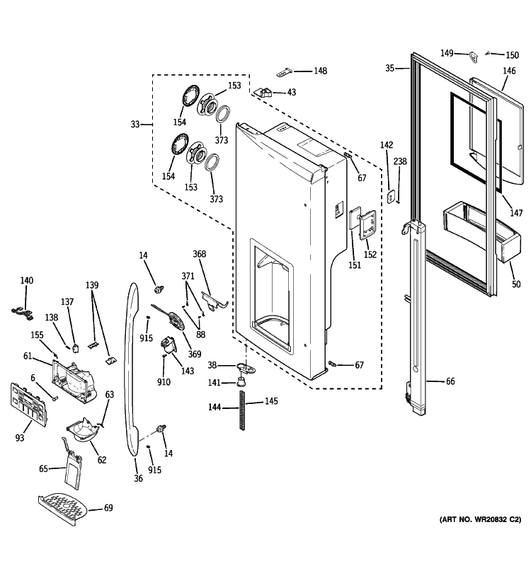 DISPENSER DOOR Diagram and Parts List for PGSS5RKZASS  General Electric Refrigerator