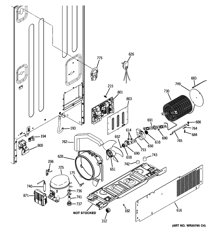 MACHINE COMPARTMENT Diagram and Parts List for PGSS5RKZASS  General Electric Refrigerator