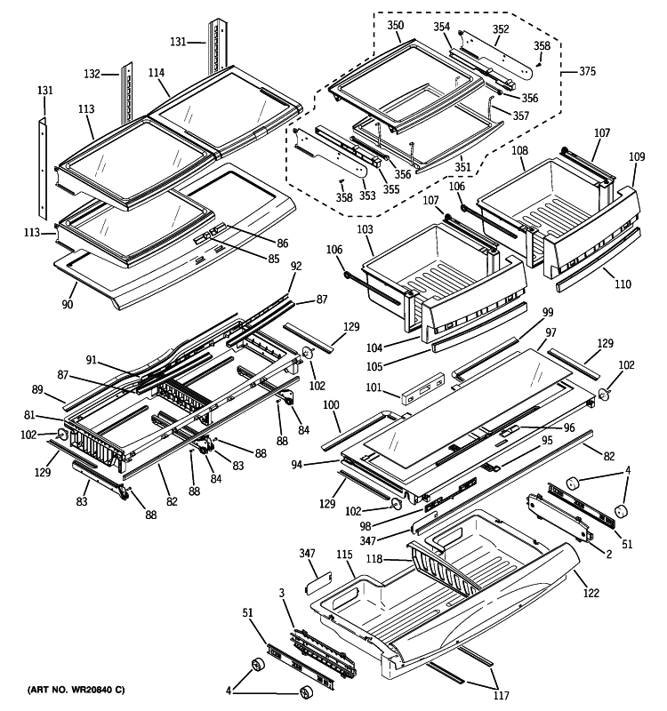 FRESH FOOD SHELVES Diagram and Parts List for PGSS5RKZASS  General Electric Refrigerator