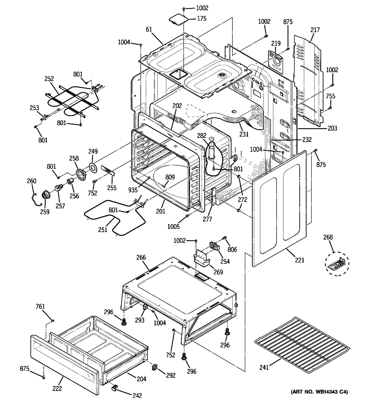 BODY PARTS Diagram and Parts List for JBP28GR2SA  General Electric Range